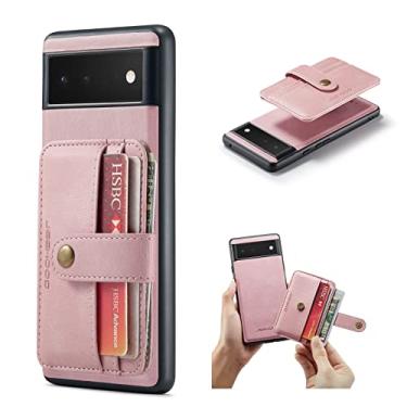 Imagem de ZiEuooo Capa de telefone de couro vintage luxuosa para Google Pixel 7 Pro 6 6A XL 5A 5G, capa traseira com suporte magnético destacável (rosa, pixel 6)