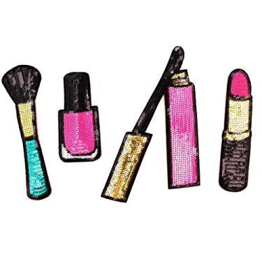 Imagem de Segolike 4 apliques de ferro com motivos bordados e glitter, batom, maquiagem, lantejoulas