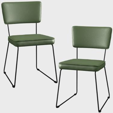 Imagem de Kit 2 Cadeiras Decorativa Estofada Sala De Jantar Base Aço Allana L02 Facto Verde Musgo - Lyam Decor