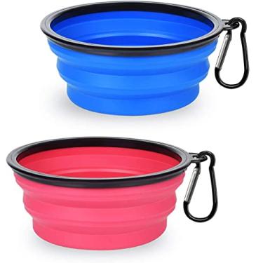 Imagem de PetBonus Pacote com 2 tigelas de silicone dobráveis para cães, livres de BPA, laváveis na lava-louças, tigela de viagem expansível e dobrável, copo de alimentação de alimentos e água
