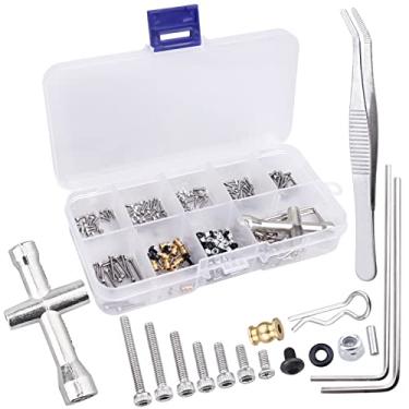 Imagem de Kit de parafusos RC Kit de ferramentas de reparo de controle remoto M1.4 parafusos sextavados pivô porcas de roda pinos clipes de corpo O-Rings Chave cruzada para axial SCX24 1/24 RC acessórios de rastreador, 273 peças