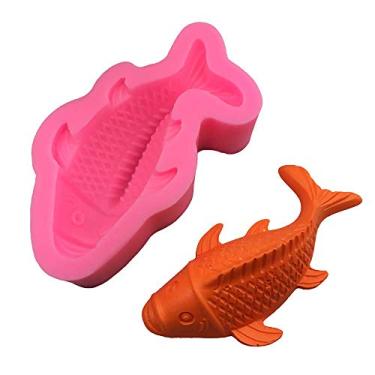 Imagem de Molde de bolos de peixe 3D Koi, molde de chocolate de silicone, ferramenta de decoração de bolo, sabão de silicone, barra de papel argila em forma de resina epóxi de molde de Paris (tamanho final: 14,7 x 6,8 x 3,8 cm)