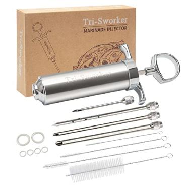 Imagem de Tri-Sworker Seringa injetora de carne para fumar com 4 agulhas injetoras de alimentos sabor marinada, ideal para marinadas injetoras para carnes, peru, peito e carne bovina; capacidade de 60 ml