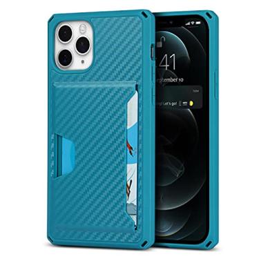 Imagem de DENSUL Capa carteira para iPhone 12/12 Pro/12 Pro Max/12 Mini, capa fina de fibra de carbono, slots de cartão traseiros de PC duráveis capa à prova de choque com borda de TPU macia, azul, 12 pro 6,1 polegadas