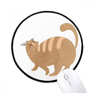 Imagem de Mouse pad marrom gato gordo animal aquarela mesa escritório tapete redondo para computador