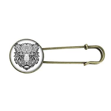 Imagem de Desenho de retrato de animal leão forte retrô broche de metal clipe jóias