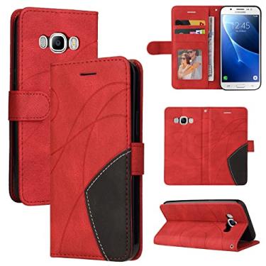 Imagem de Capa carteira para Samsung Galaxy J5 2016, compartimentos para porta-cartão, capa de poliuretano de luxo anexada à prova de choque TPU com fecho magnético com suporte para Samsung Galaxy J5 2016 (vermelha)