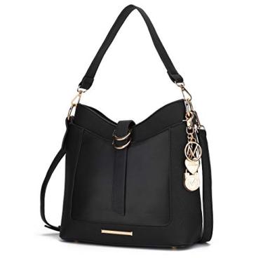 Imagem de MKF Collection Bolsa tiracolo feminina de couro vegano, bolsa carteiro, bolsa de ombro da Mia K, Preto