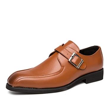 Imagem de Sapatos sociais Oxford para homens Slip On Bike Toe Monk Strap Couro vegano Salto bloco baixo salto bloco antiderrapante Sola de borracha casual (Color : Brown, Size : 44 EU)
