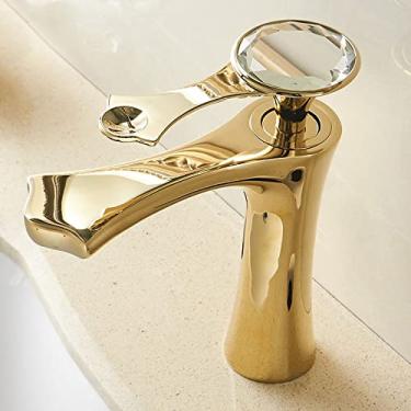 Imagem de Torneira para lavatório, diamante quente e frio, dourado, preto, alça única, furo único, torneiras para pia de banheiro, torneira misturadora montada no convés, tamanho único