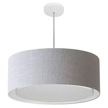 Imagem de Lustre Pendente Cilíndrico Duplo Cúpula Tecido 25/60x50 cm, Vivare Iluminação, Pendente4297 CZ, Cinza, Grande