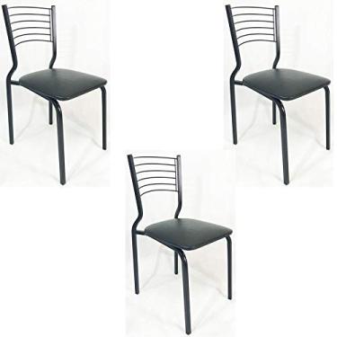 Imagem de Kit 3 Cadeiras Empilhável de Cozinha Cor Preta Assento Preto Pé em tubo 20x20 - Poltronas do Sul