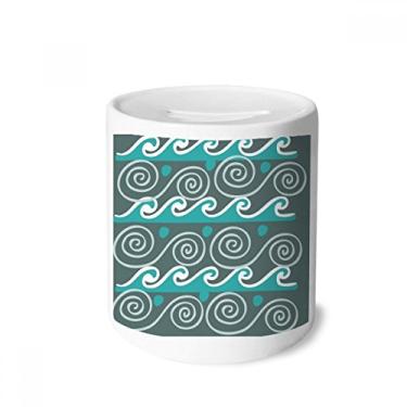 Imagem de DIYthinker Caixa para dinheiro Blue Wave Totems Civilização Antiga Caixa de cerâmica Porta-moedas Presente de cofrinho