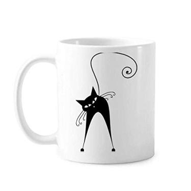 Imagem de Caneca de cerâmica para o dia das bruxas preta com desenho de animal para amantes de gatos e porcelana