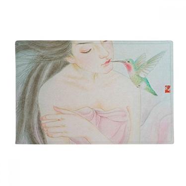 Imagem de DIYthinker Tapete de banheiro de beleza com pássaro estilo chinês aquarela chão antiderrapante
