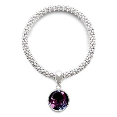 Imagem de DIYthinker Fone de ouvido rosa azul padrão música prata pulseira pingente corrente corrente ajustável