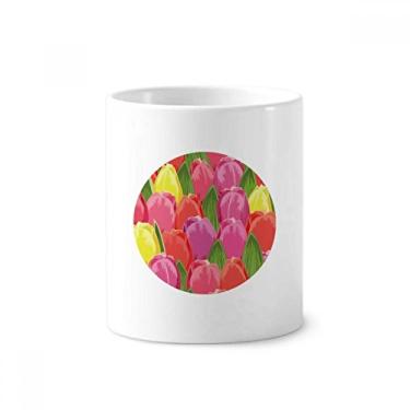 Imagem de Suporte para caneta de escova de dentes tulipa de flor em aquarela com suporte de cerâmica