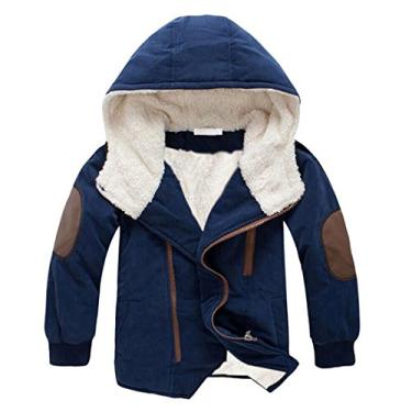 Imagem de Gaorui Casaco de inverno com capuz para meninos casaco de lã grossa dentro de crianças casaco quente de pele sintética, Azul marino, 4