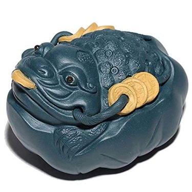 Imagem de Yixing Roxo Argila Folha de Lótus Dourada Chá de Animais de Estimação Cerimonia Ornamentos Estátuas Artesanais