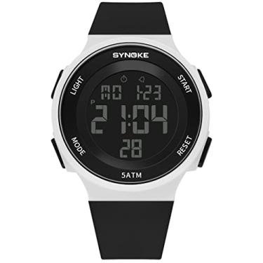 Imagem de Relógio inteligente masculino, unissex, esportivo, relógio de pulso à prova d'água 5ATM, exibição digital de data, LED, relógio de pulso eletrônico para homens e mulheres (Preto e branco)