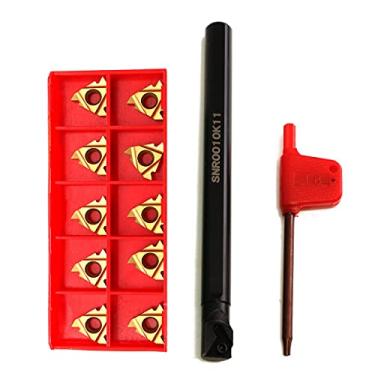 Imagem de Maizoon Suporte de barra de mandril de torno interno CNC + 10 peças de inserções 11IR A60 + Chave T8 CNC Ferramenta de torneamento de aço inoxidável de alta aderência, resistência a impactos e ferramentas de torno CNC forte DZ05