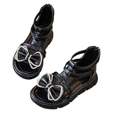 Imagem de Sandálias para meninas lindas bico aberto gravata borboleta salto respirável zíper sapatos de verão com fundo macio (sapatos para crianças pequenas para ambientes internos (preto, 29)