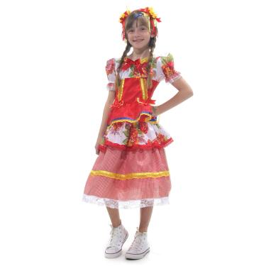 Imagem de Fantasia Caipira Vestido Chiquinha Vermelho com Tiara Infantil - Festa Junina

 G