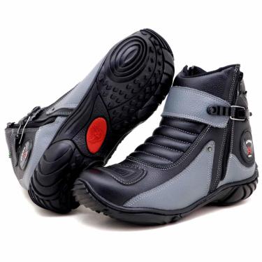 Imagem de Bota motociclista unissex semi impermeável de couro legítimo com tira regulável - Atron Shoes-Unissex