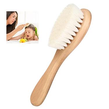 Imagem de Escova de cabelo de bebê Garosa Pente de cabelo de cabra macio pente de massagem na cabeça infantil com cabo de madeira, cabeça