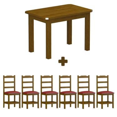 Imagem de Mesa Retangular 6 Cadeiras Estofadas 160cm Imbuia Vermelho