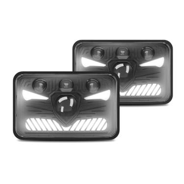 Imagem de Daconovo Faróis de LED 4x6 Farol de LED quadrado de 5 polegadas 1 par com luzes de circulação diurna Turn Signal Light High/Low Beam 4 modos luminosos H4 Plug