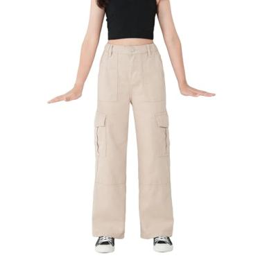 Imagem de Floerns Calça jeans feminina com bolso com aba lateral e perna reta ajuste solto, Caqui, 12 Years