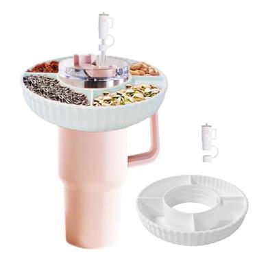 Imagem de HMTRADE Tigela de silicone para lanche Stanley Copo de 1,134 g com alça, bandeja de lanche com cobertura de canudo para copo, anel de lanche dividido reutilizável para acessórios Stanley Cup (branco)