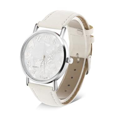 Imagem de GOTOTOP Relógio feminino de quartzo com pulseira de poliuretano durável, relógio de pulso analógico com design de borboleta, estilo elegante e casual para várias ocasiões, Branco, Relógio