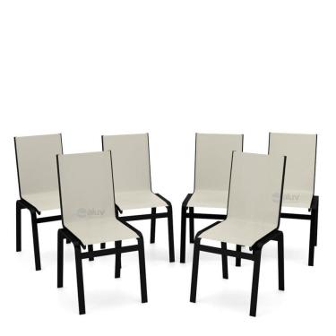 Imagem de Kit 6 Cadeiras Jantar Gourmet Alumínio Preto Tela Bege