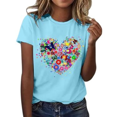 Imagem de Camiseta feminina CIN co de Ma yo 2024 Mexican Fiesta Summer Love Butterfly Floral Estampada Blusas Soltas Casuais, Azul claro, 3G