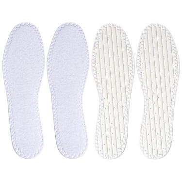Imagem de Happystep Palmilhas de tecido felpudo de algodão, inserções de sapato descalço, absorção de suor, controle de odores, absorção de umidade, lavável e reutilizável, ajuste os calçados, 2 pares, Branco, Men Size 10