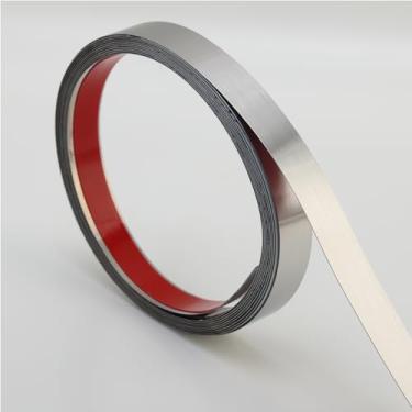 Imagem de Trimold Molde de acabamento de parede, descasque e cole aço inoxidável, acabamento de metal autoadesivo flexível para moldura de espelho, preenchimento de lacunas de lareira e micro-ondas, prata