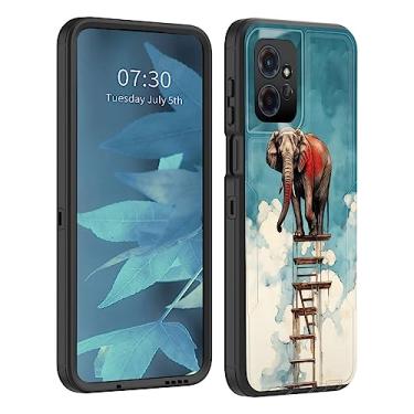 Imagem de BFUKVOU Capa para Moto G Power 5G 2023, camada dupla híbrida (compatível com montagem magnética), à prova de choque, proteção contra quedas e impacto para Motorola Moto G Power 5G 2023, elefante em escada de madeira