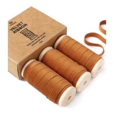 Imagem de Vitalizart Conjunto de fitas de veludo de terracota, 3/20.3 cm x 15 m, acabamento de tecido de fita de outono, 3 rolos * 5 jardas para decoração de guirlanda de Natal, ornamentos artesanais artesanais