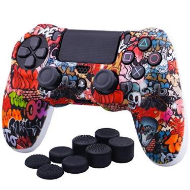 Imagem de YoRHa Capa de silicone camuflada com impressão de transferência de água para controle PS4/slim/Pro x 1 (grafite de caveira) com 8 pegas de polegar profissionais