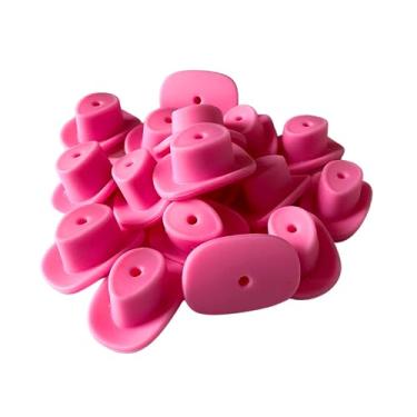 Imagem de Focal Beads Chapéu de cowboy de silicone rosa | Pacote com 12 para Freshie String Hangers Caneta Beadable Clipe de crachá de cowboy ocidental