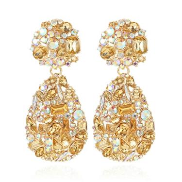 Imagem de Met-edianger Brincos de gota de strass brincos de noiva extravagantes de casamento conjunto de candelabro de cristal brincos pendentes para mulheres meninas, Zinco Aço inoxidável, Vidro