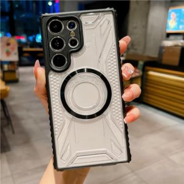 Imagem de Capa de carregamento sem fio transparente luxuosa para samsung galaxy s23 ultra plus s23ultra s 23 capas magnéticas, preta, para samsung s23ultra