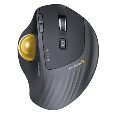 Imagem de ProtoArc Mouse trackball sem fio, EM01 NL ergonômico Bluetooth rollerball polegar recarregável computador laptop, ângulo ajustável e conexão de 3 dispositivos para PC, Mac, Windows - esfera dourada