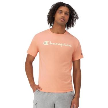 Imagem de Champion Camisa polo masculina, camisa atlética confortável, melhor camiseta polo para homens, Script Peach Grapefruit., P