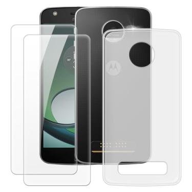 Imagem de MILEGOO Capa para Motorola Moto Z Play + 2 peças protetoras de tela de vidro temperado, à prova de choque, capa de TPU de silicone macio para Motorola Moto Z Play (5,5 polegadas), branca