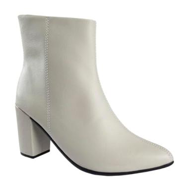 Imagem de Bota Coturno Feminina Salto Bloco Grosso Bico Fino Cano Curto (Off White, BR, Adulto, Numérico, 34)