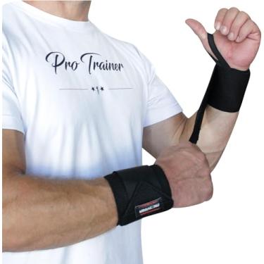 Imagem de Munhequeira Elástica proteção punho Cross Powerlifting Lpo Pulso Levantamento de Peso Musculação (Preto com Branco, E 8mm)