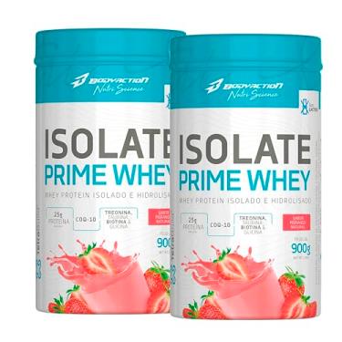 Imagem de Kit 2x Isolate Prime Whey Isolado e Hidrolisado 900g Cada Bodyaction - 2x Morango